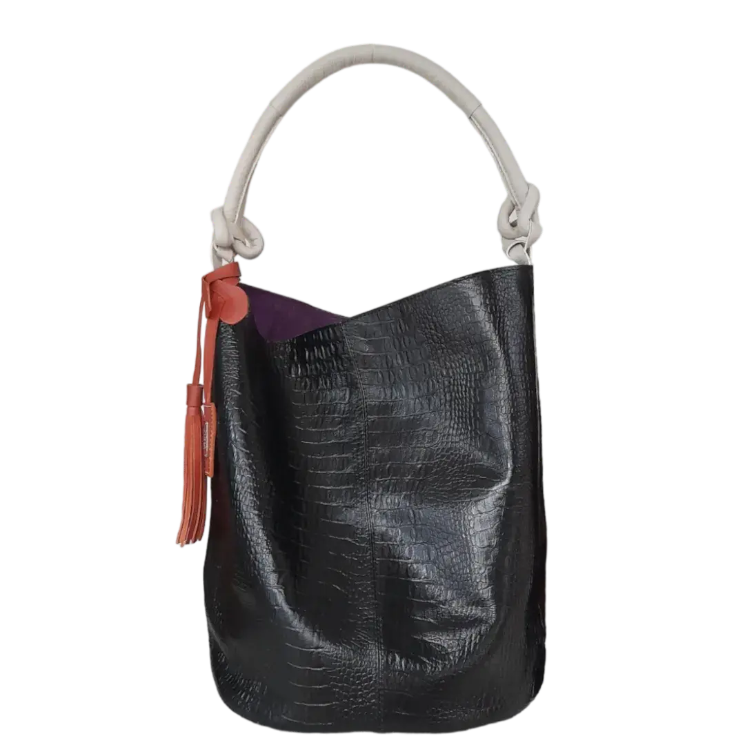 Olivia Women's Black Reptile Leather Handbag