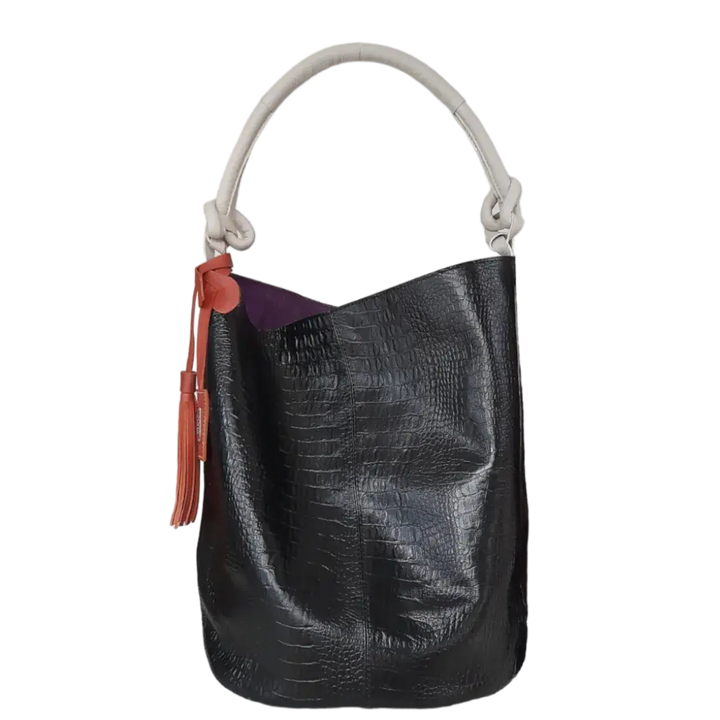 Olivia Women's Black Reptile Leather Handbag