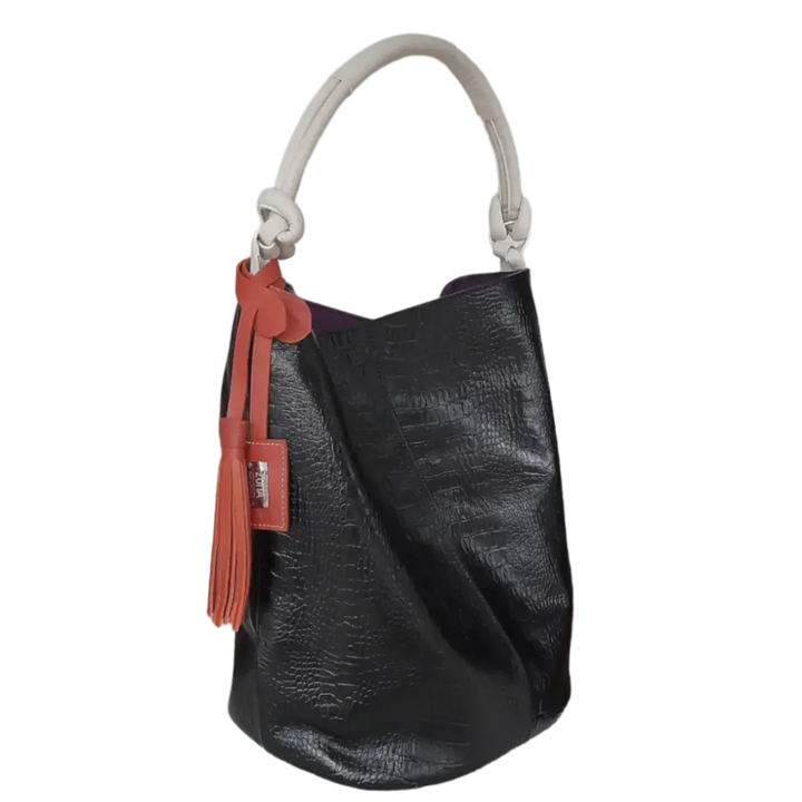 Olivia Women's Black Reptile Leather Handbag