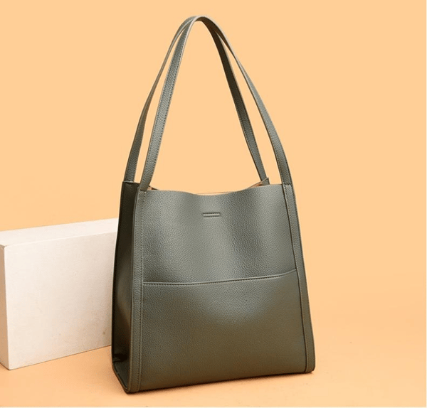 Classic Solid Color Genuine Leather Shoulder Bag