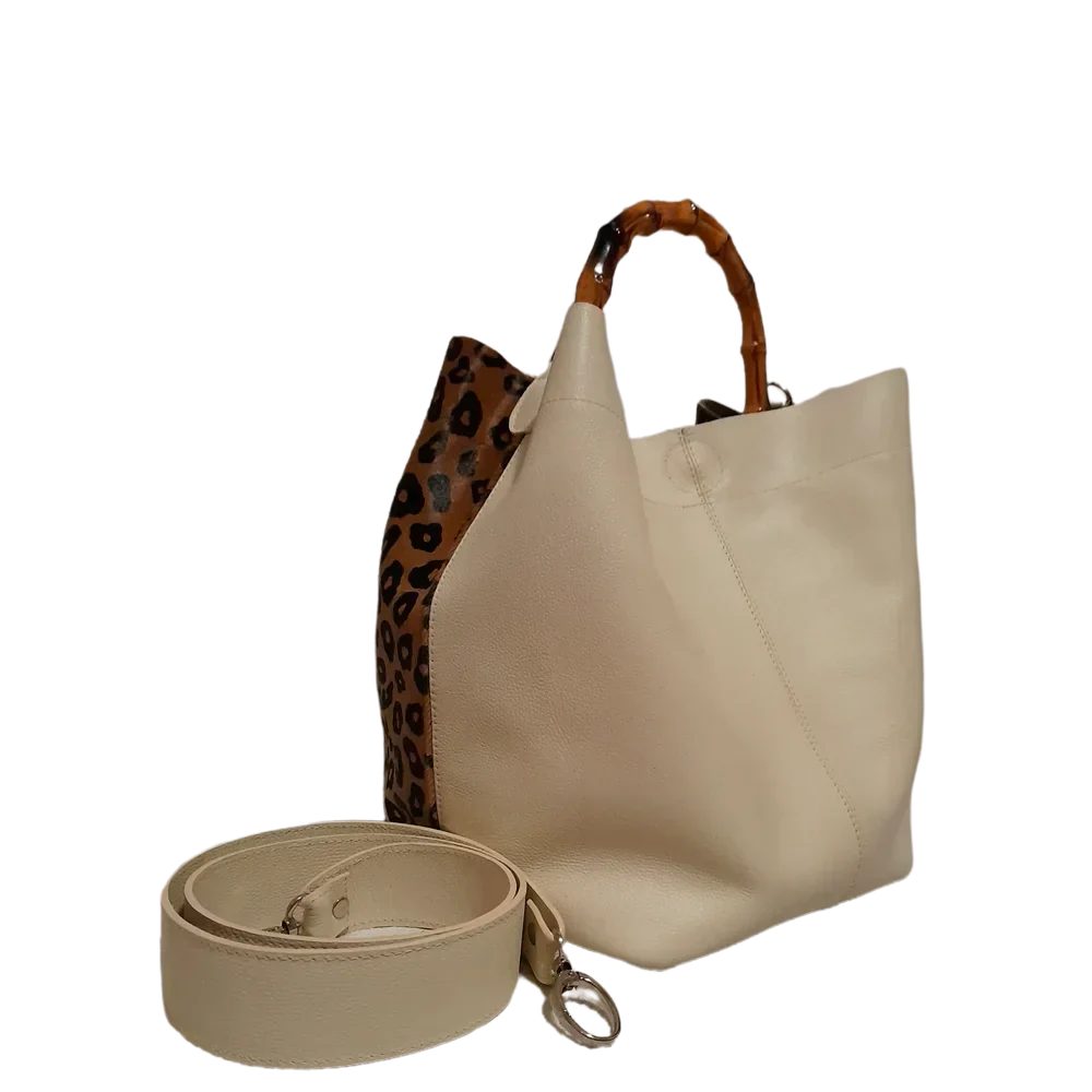 Claire Jaguar Women's Leather Handbag with Talc Finish