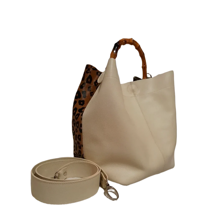 Claire Jaguar Women's Leather Handbag with Talc Finish