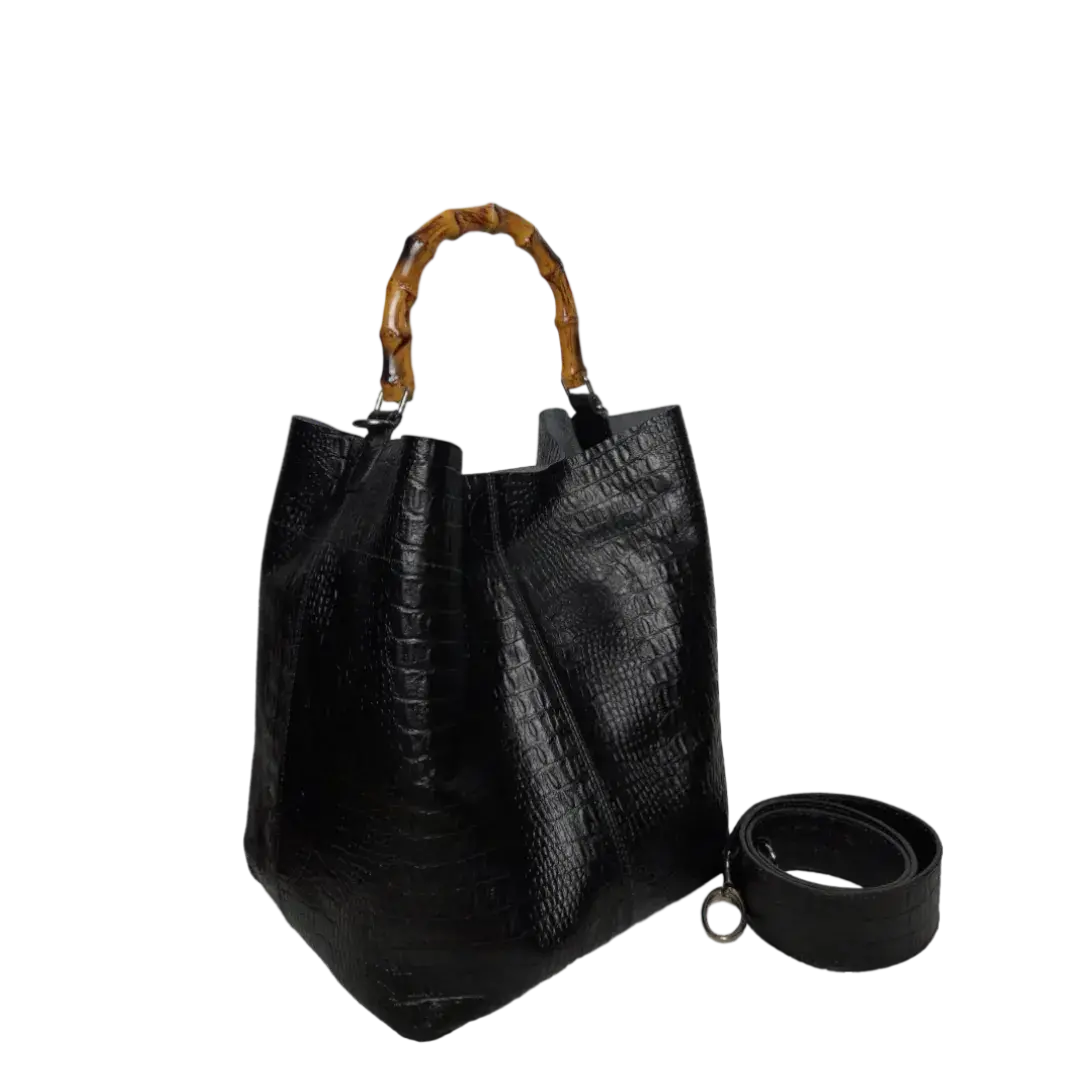 Claire Women's Black Reptile-Pattern Leather Handbag