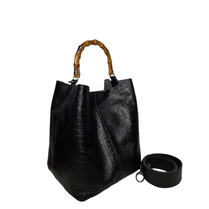 Claire Women's Black Reptile-Pattern Leather Handbag