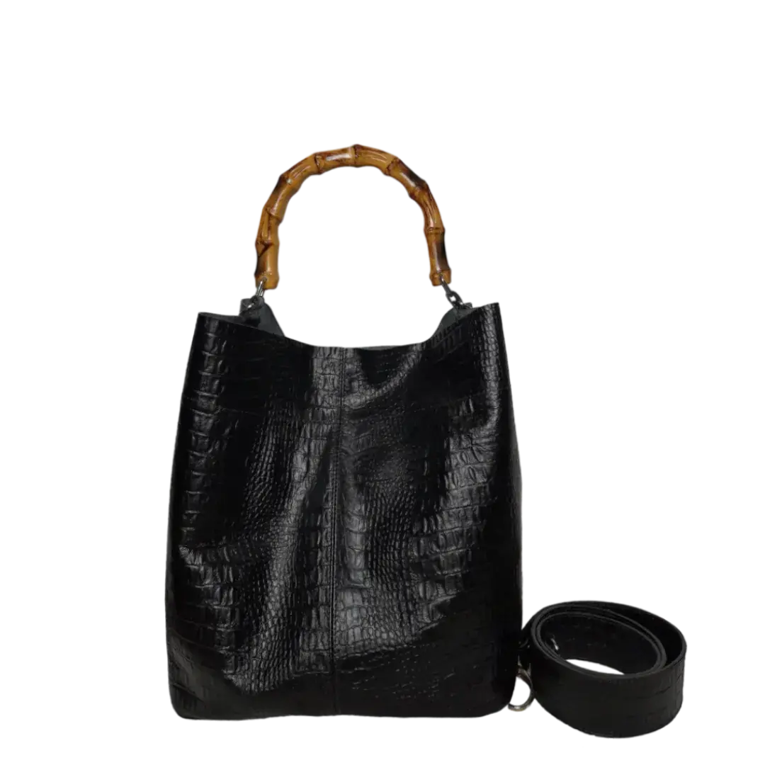 Claire Women's Black Reptile-Pattern Leather Handbag