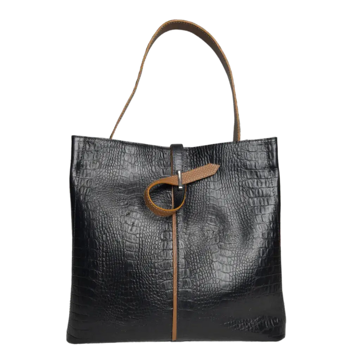 Lucy Women's Black Leather Reptile-Patterned Bag