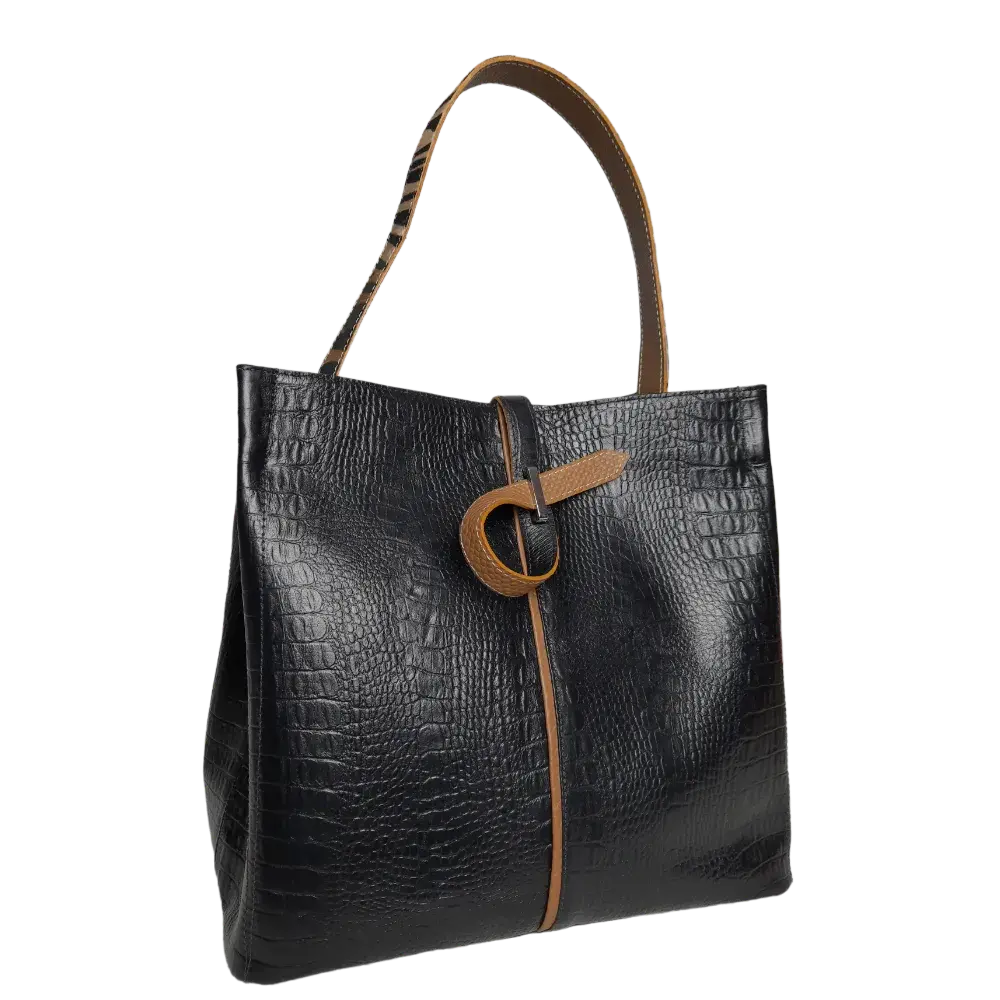 Lucy Women's Black Leather Reptile-Patterned Bag