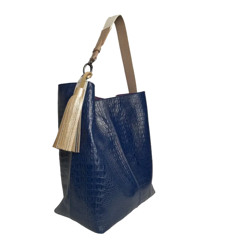 Serenity Dark Blue Reptile Leather Handbag for Women