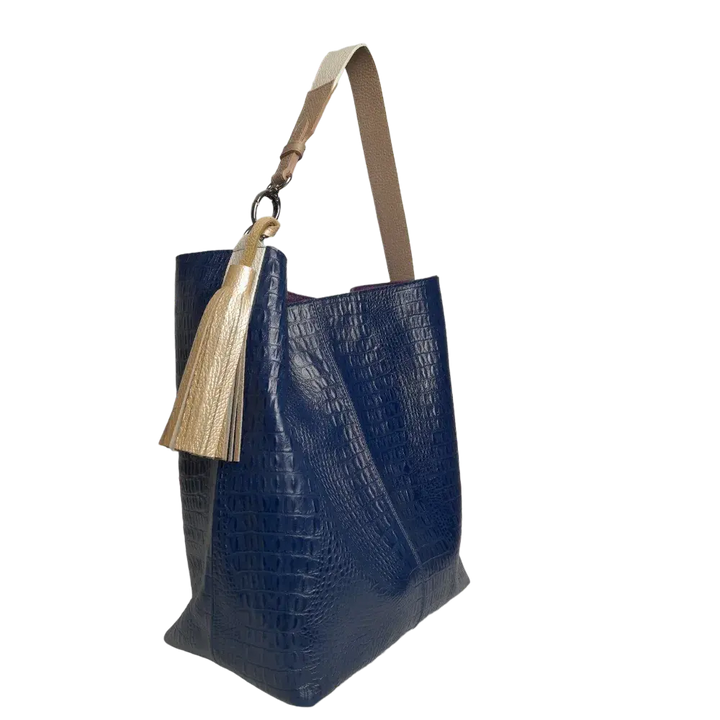 Serenity Dark Blue Reptile Leather Handbag for Women