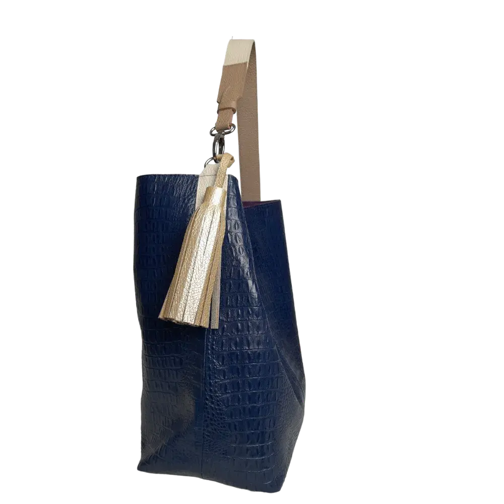 Serenity Dark Blue Reptile Leather Handbag for Women