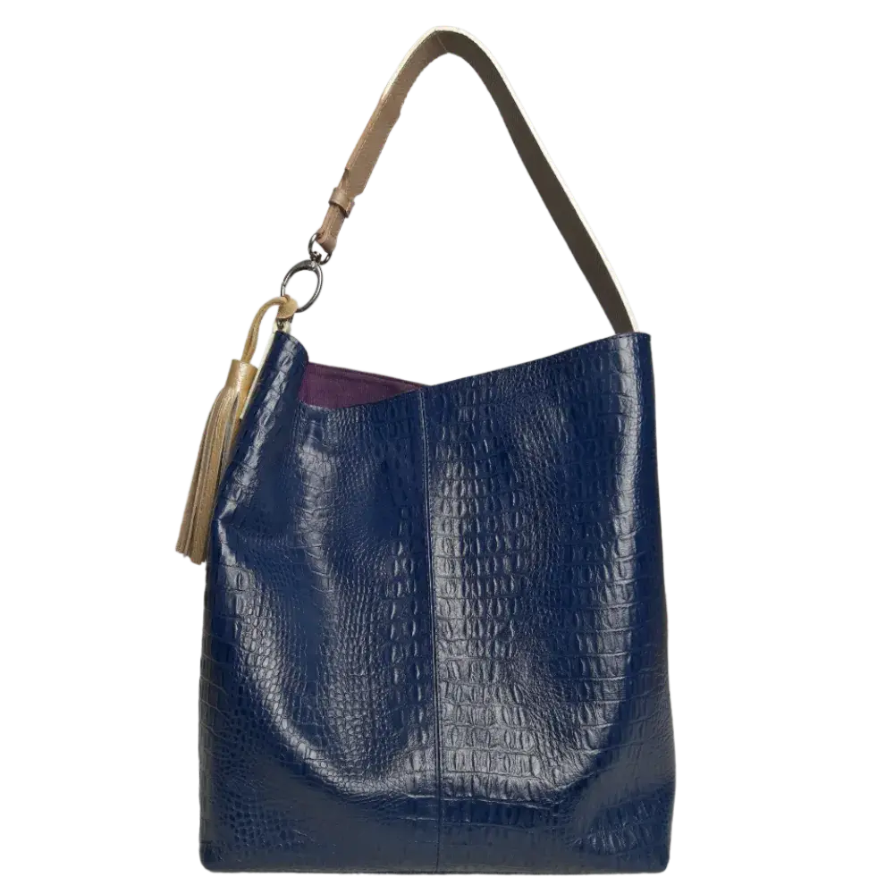 Serenity Dark Blue Reptile Leather Handbag for Women