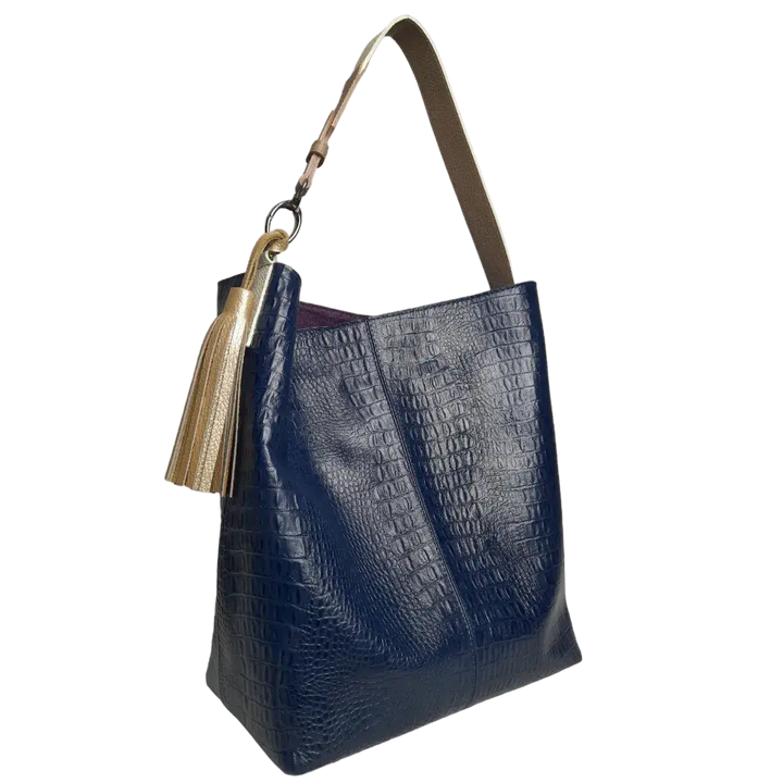 Serenity Dark Blue Reptile Leather Handbag for Women