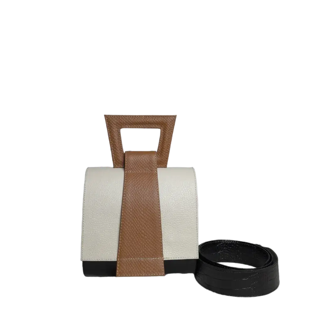 Clara Reptil Black Leather Handbag for Women with Talcum Powder Finish