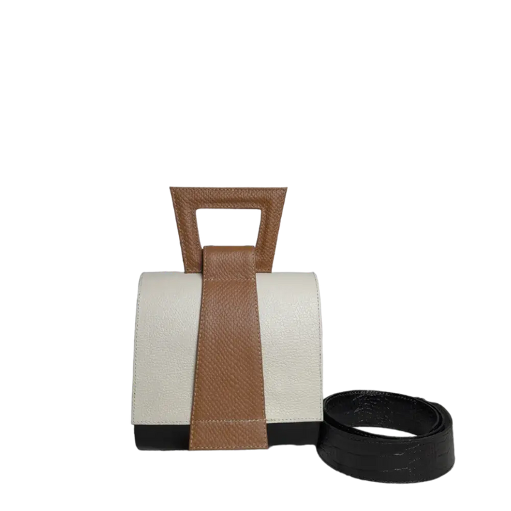 Clara Reptil Black Leather Handbag for Women with Talcum Powder Finish