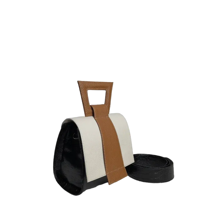 Clara Reptil Black Leather Handbag for Women with Talcum Powder Finish