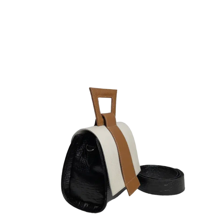 Clara Reptil Black Leather Handbag for Women with Talcum Powder Finish