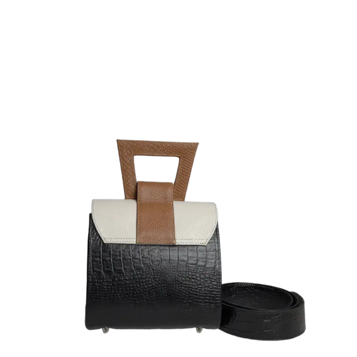 Clara Reptil Black Leather Handbag for Women with Talcum Powder Finish