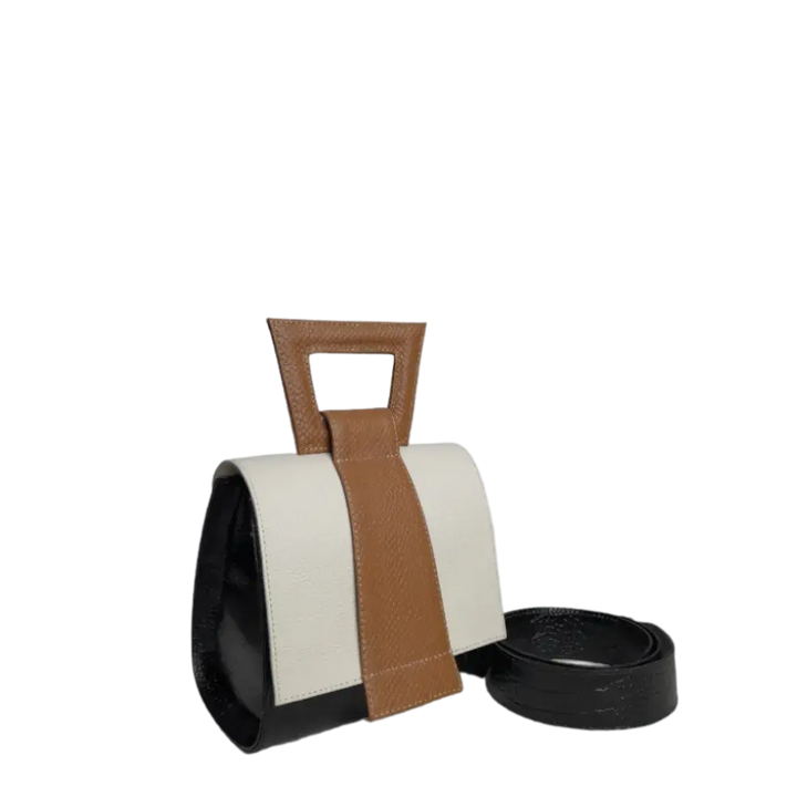 Clara Reptil Black Leather Handbag for Women with Talcum Powder Finish