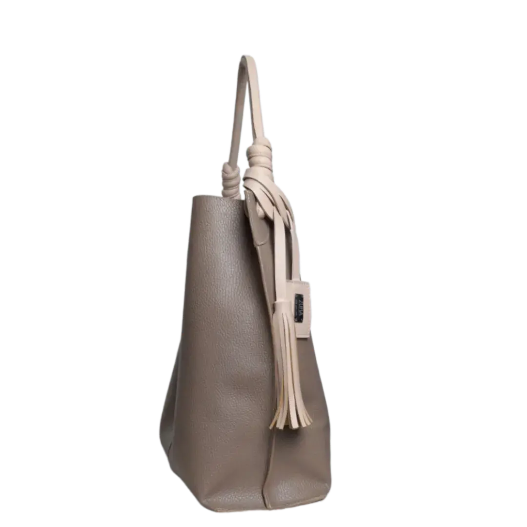 Taupe Leather Handbag for Women - Fernanda Collection