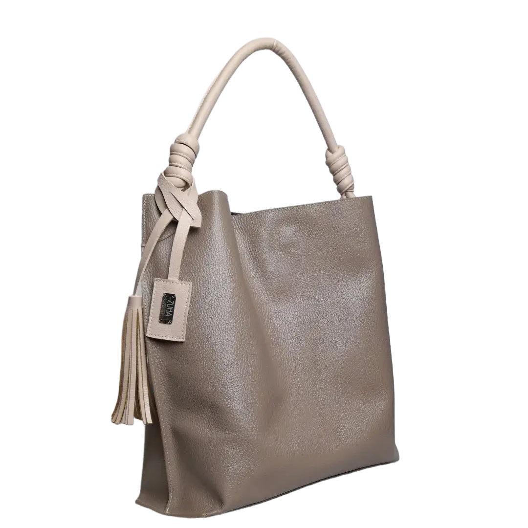 Taupe Leather Handbag for Women - Fernanda Collection