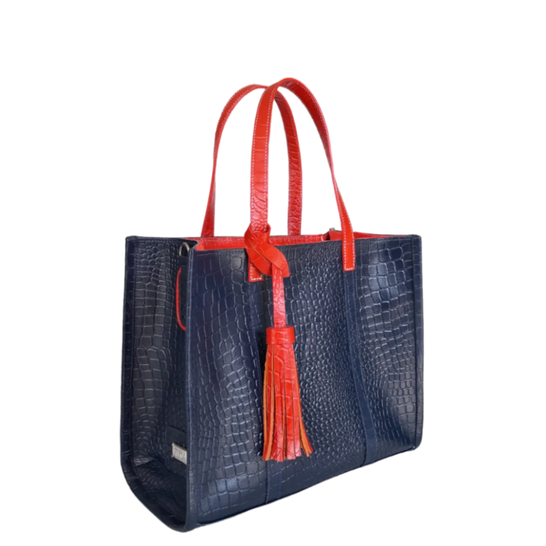Greta Dark Blue Reptile Leather Handbag for Women