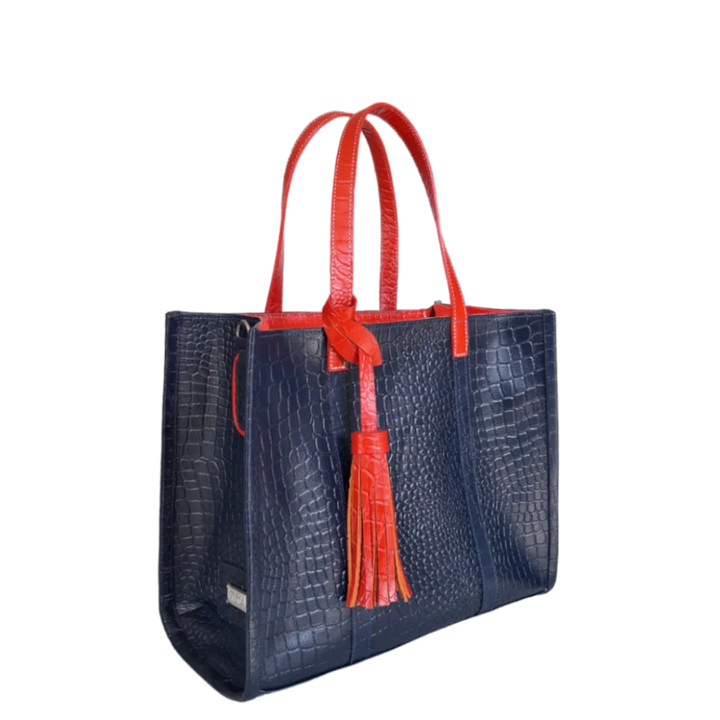 Greta Dark Blue Reptile Leather Handbag for Women