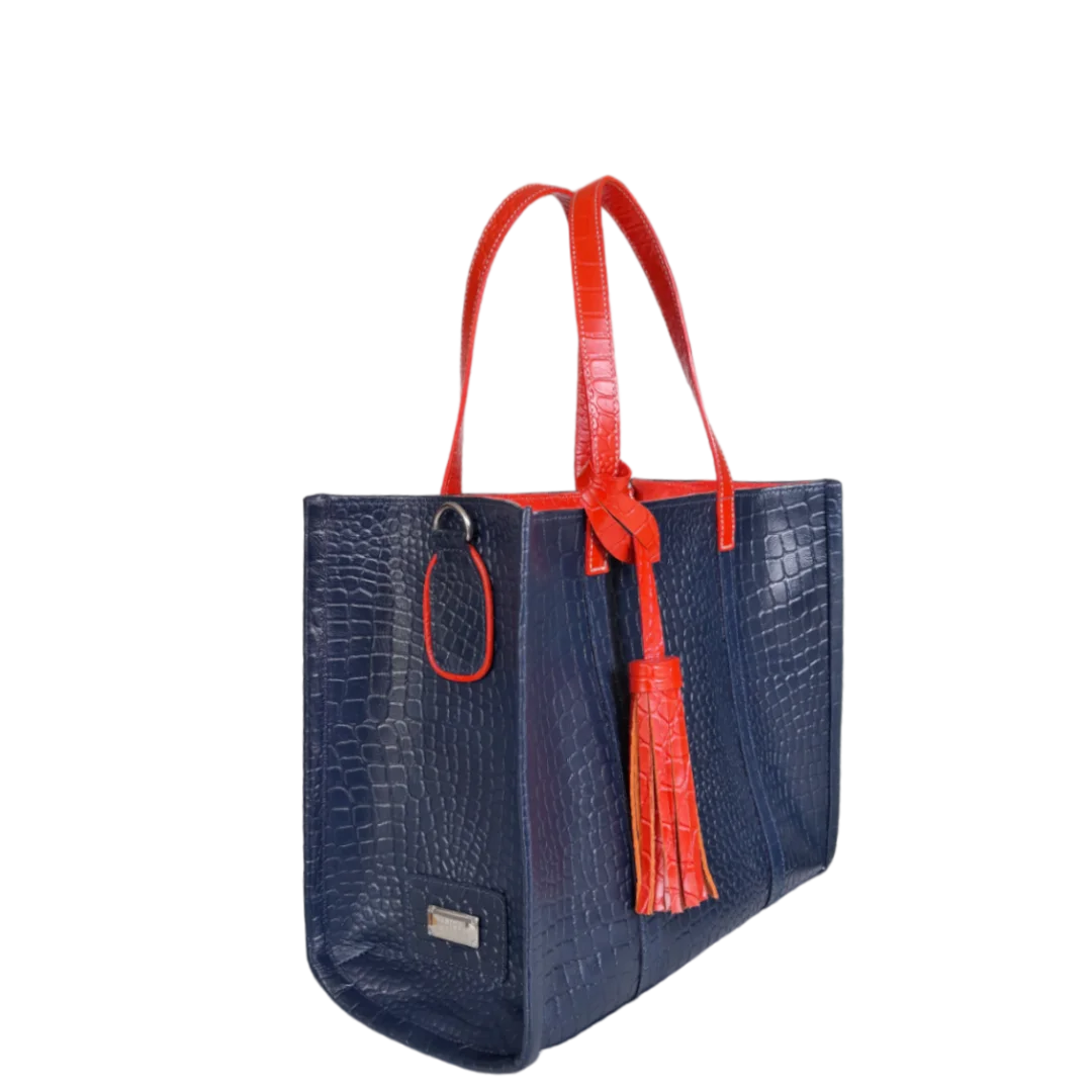 Greta Dark Blue Reptile Leather Handbag for Women