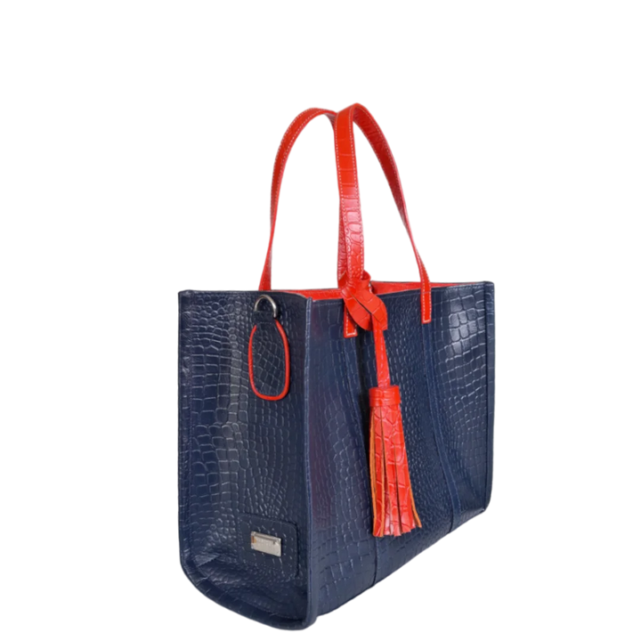Greta Dark Blue Reptile Leather Handbag for Women