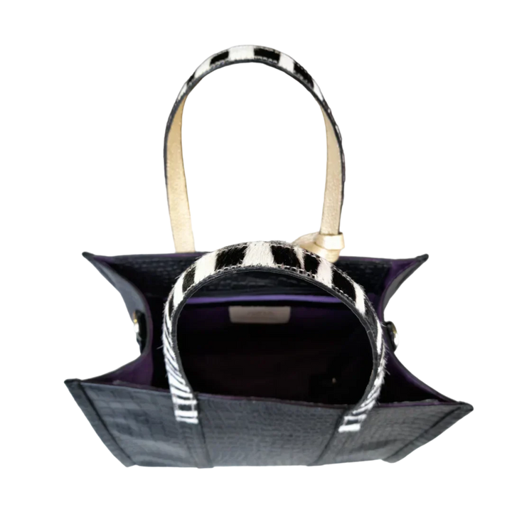 Greta Black Leather Handbag for Women - Reptile Texture