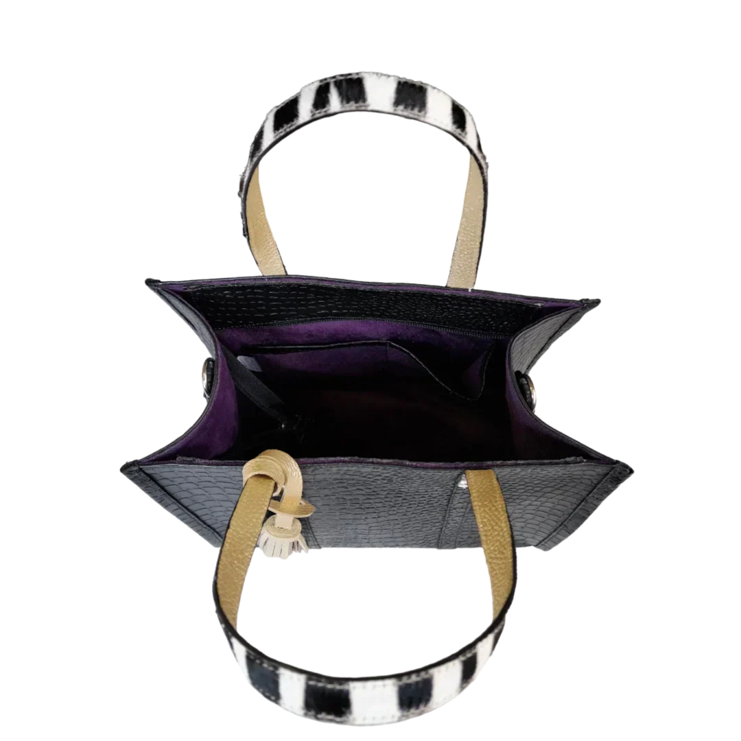 Greta Black Leather Handbag for Women - Reptile Texture