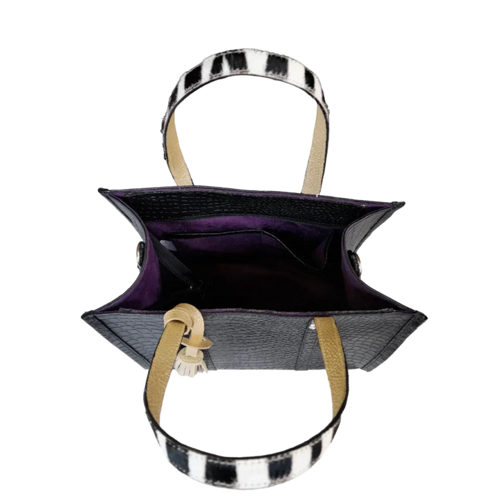 Greta Black Leather Handbag for Women - Reptile Texture