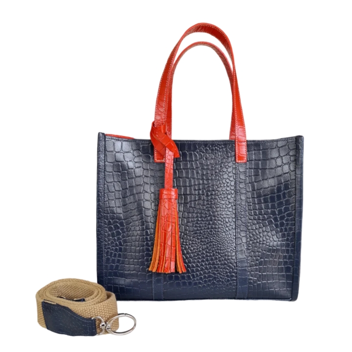 Greta Dark Blue Reptile Leather Handbag for Women