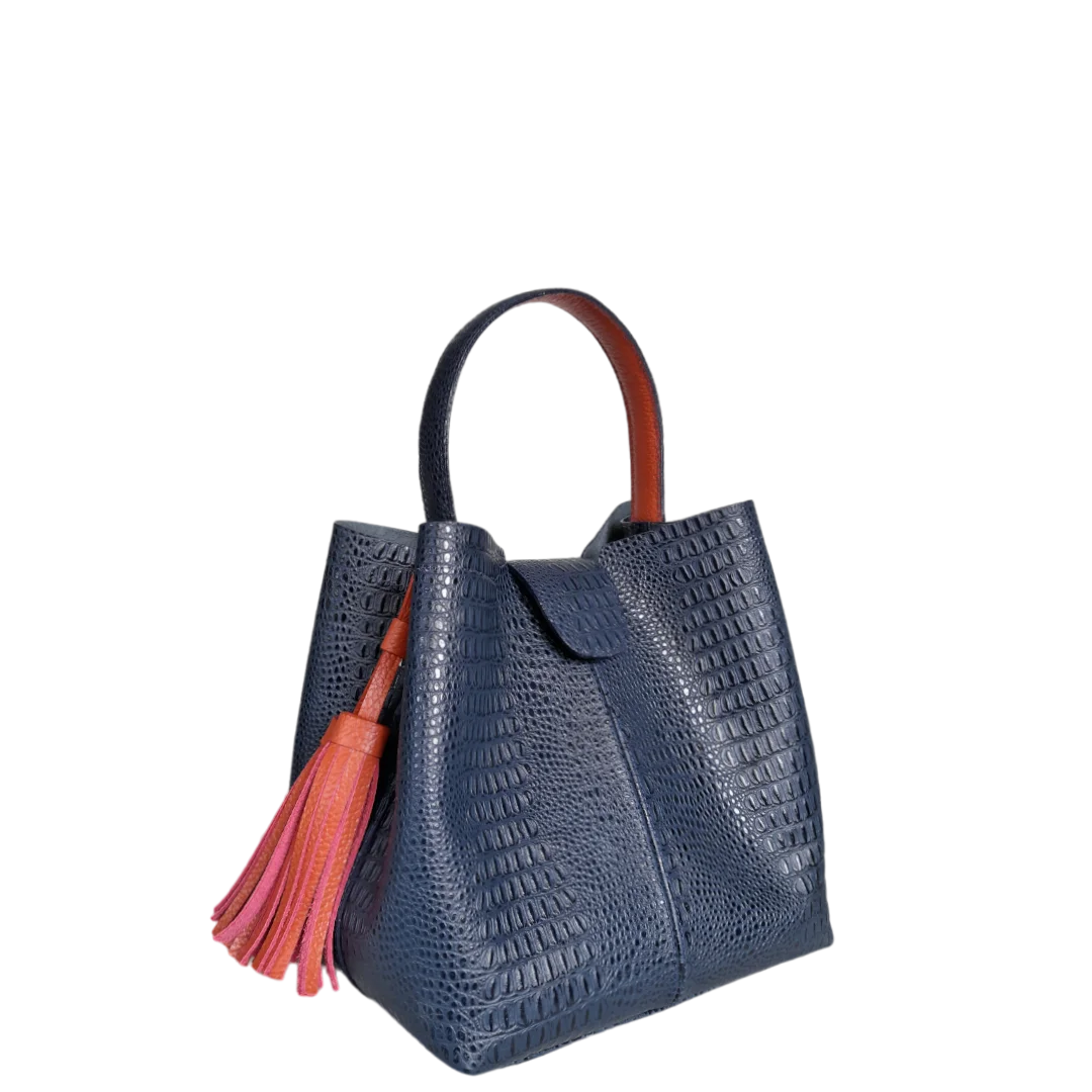 Lucia Dark Blue Lizard Print Small Leather Bag for Women