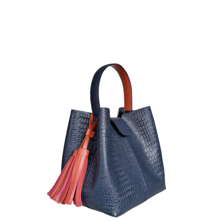 Lucia Dark Blue Lizard Print Small Leather Bag for Women