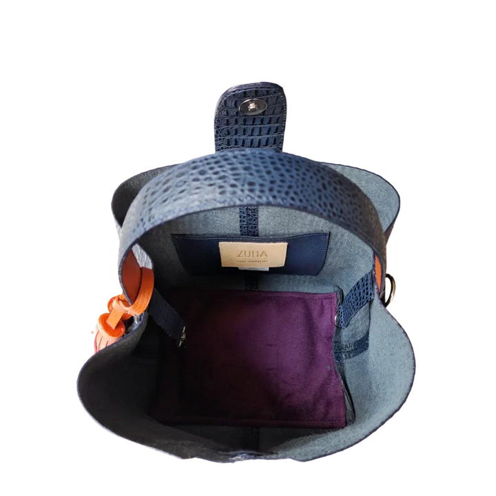 Lucia Dark Blue Lizard Print Small Leather Bag for Women
