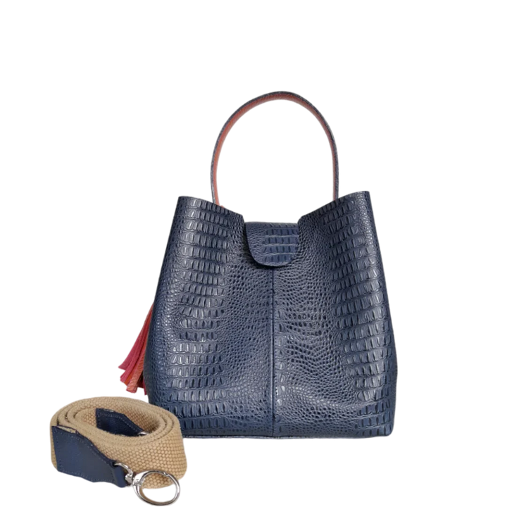 Lucia Dark Blue Lizard Print Small Leather Bag for Women