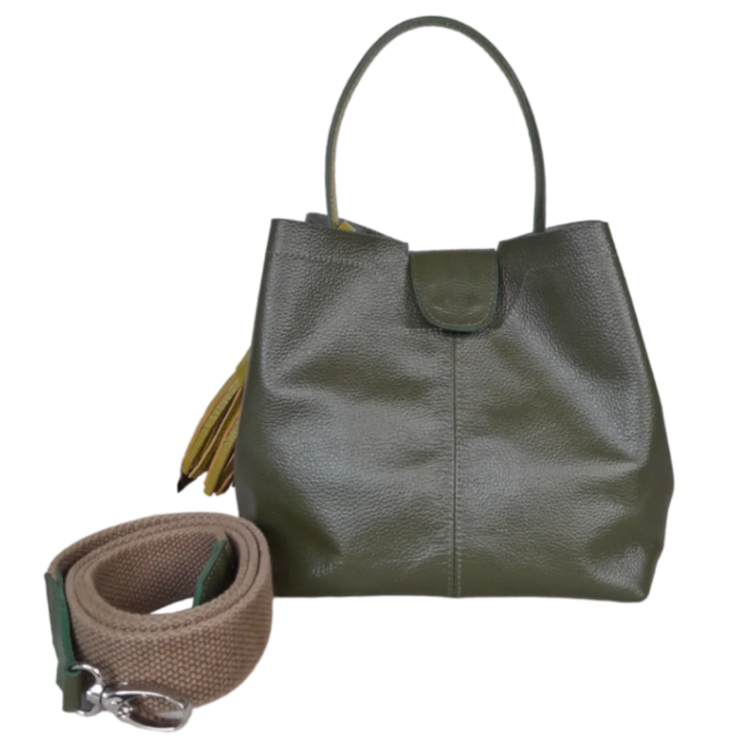 Camila Oversized Olive Green Leather Handbag for Women