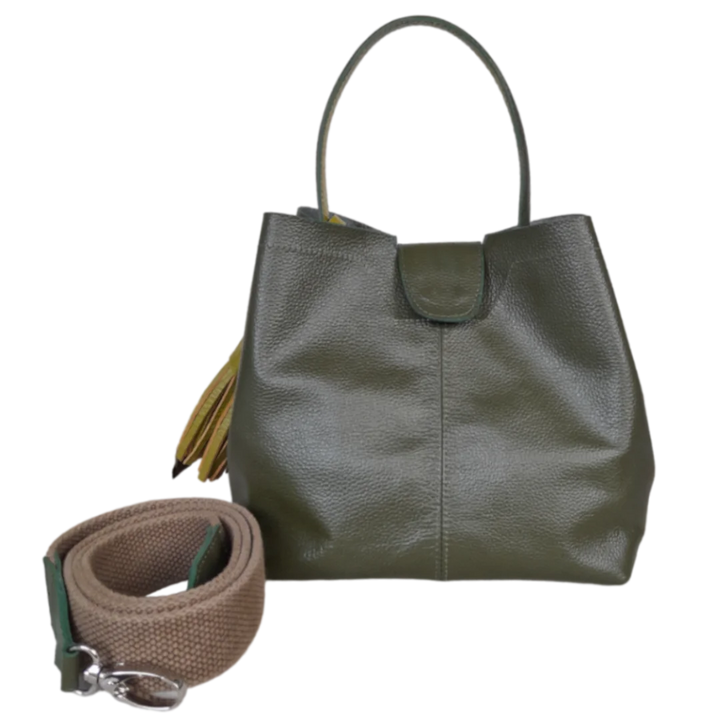 Camila Oversized Olive Green Leather Handbag for Women