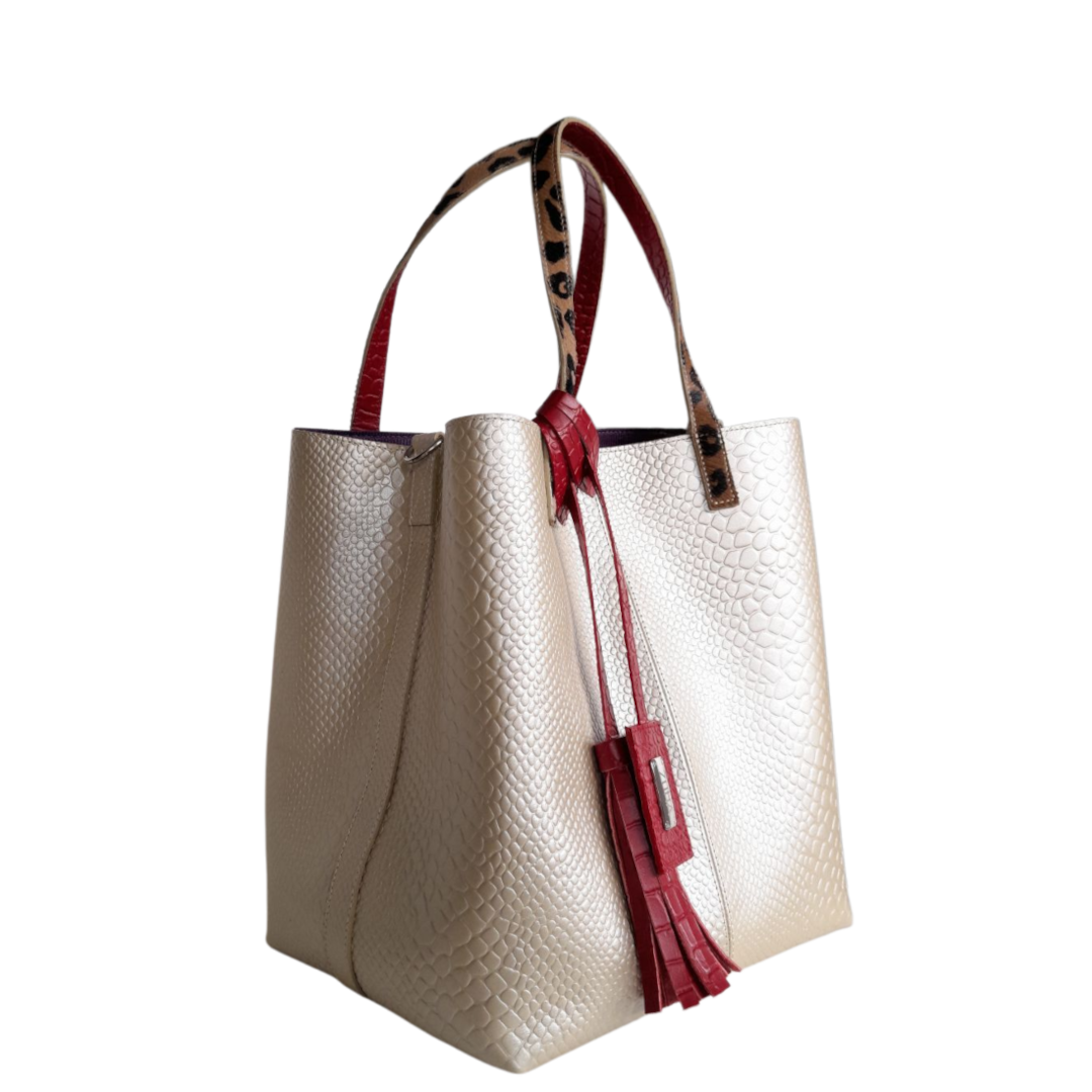 Giulia Anaconda Women's Gold Pewter Leather Bag