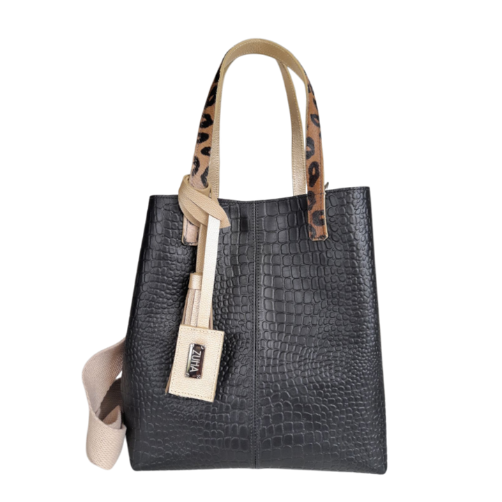 Giulia Women's Black Leather Reptile-Print Bag
