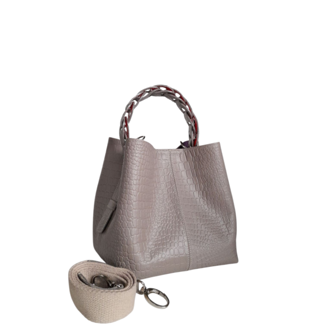 Simona Taupe Reptile Leather Bag for Women