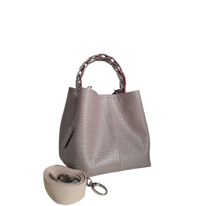 Simona Taupe Reptile Leather Bag for Women