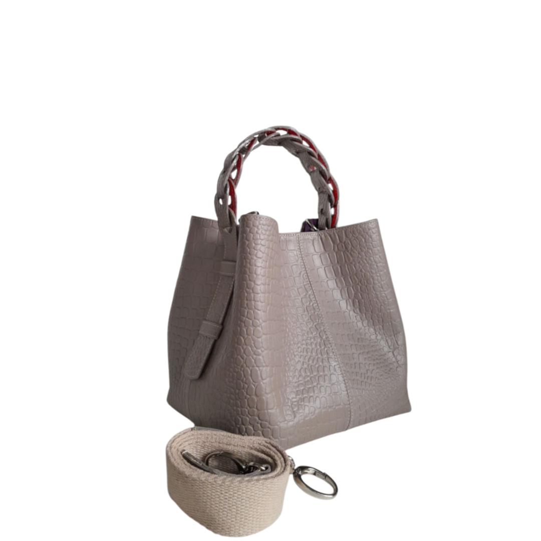 Simona Taupe Reptile Leather Bag for Women