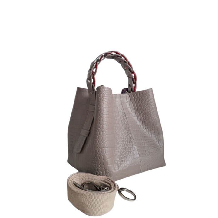 Simona Taupe Reptile Leather Bag for Women