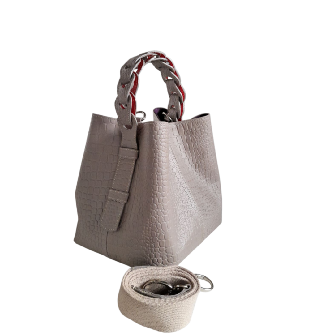 Simona Taupe Reptile Leather Bag for Women