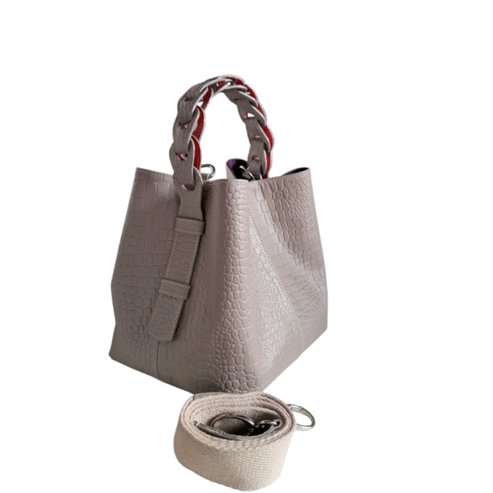 Simona Taupe Reptile Leather Bag for Women