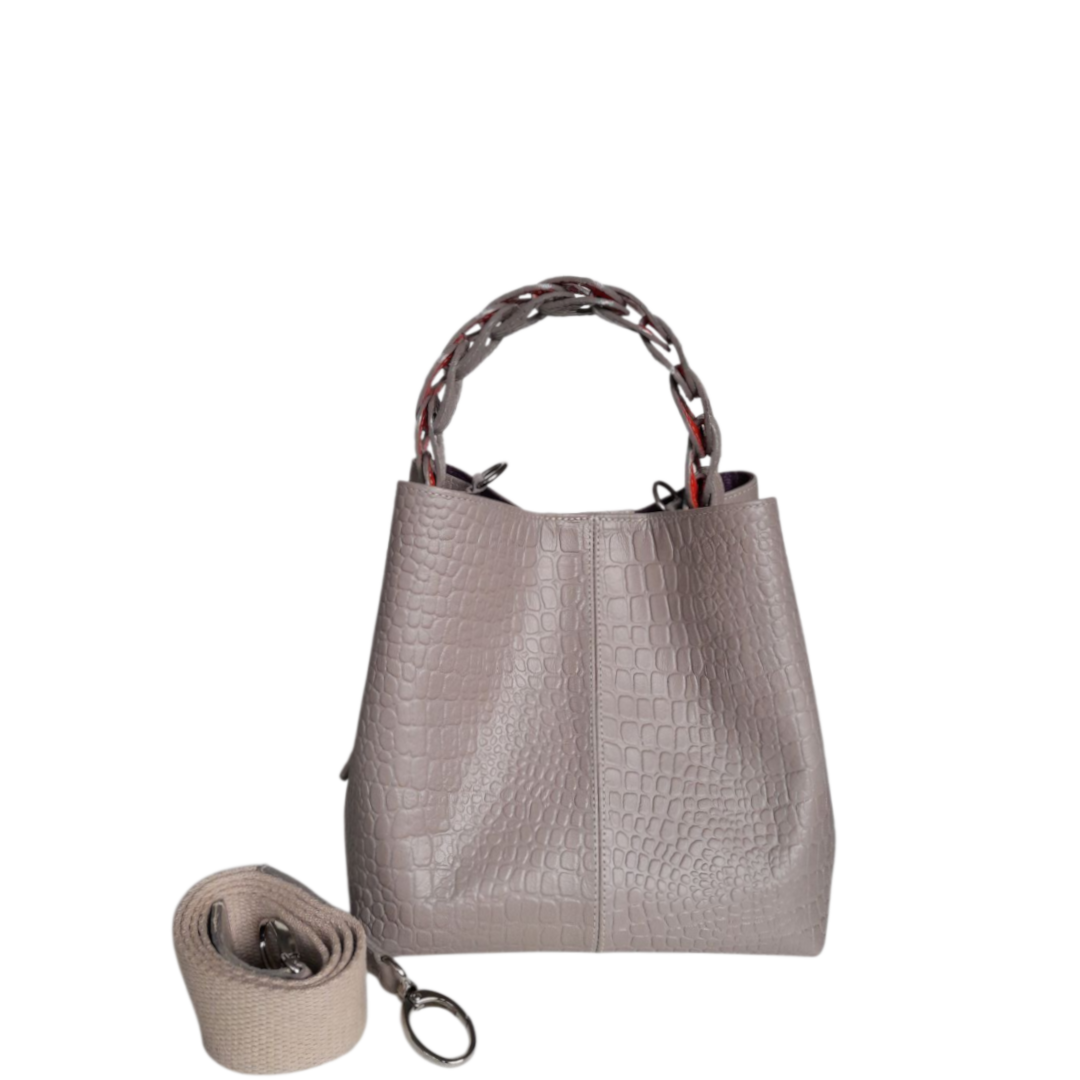 Simona Taupe Reptile Leather Bag for Women