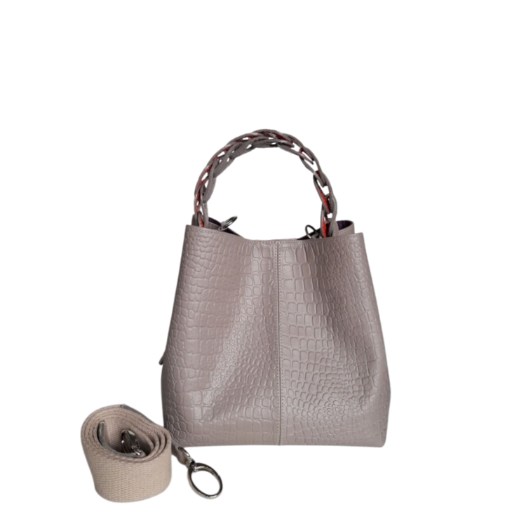 Simona Taupe Reptile Leather Bag for Women