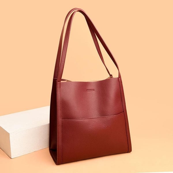 Classic Solid Color Genuine Leather Shoulder Bag