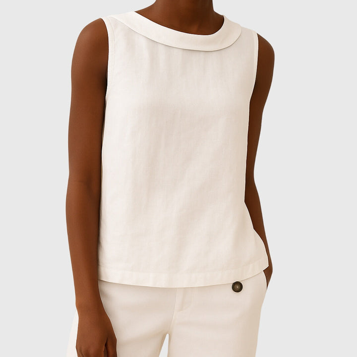 Camellia – Sleeveless Top with Roll Collar